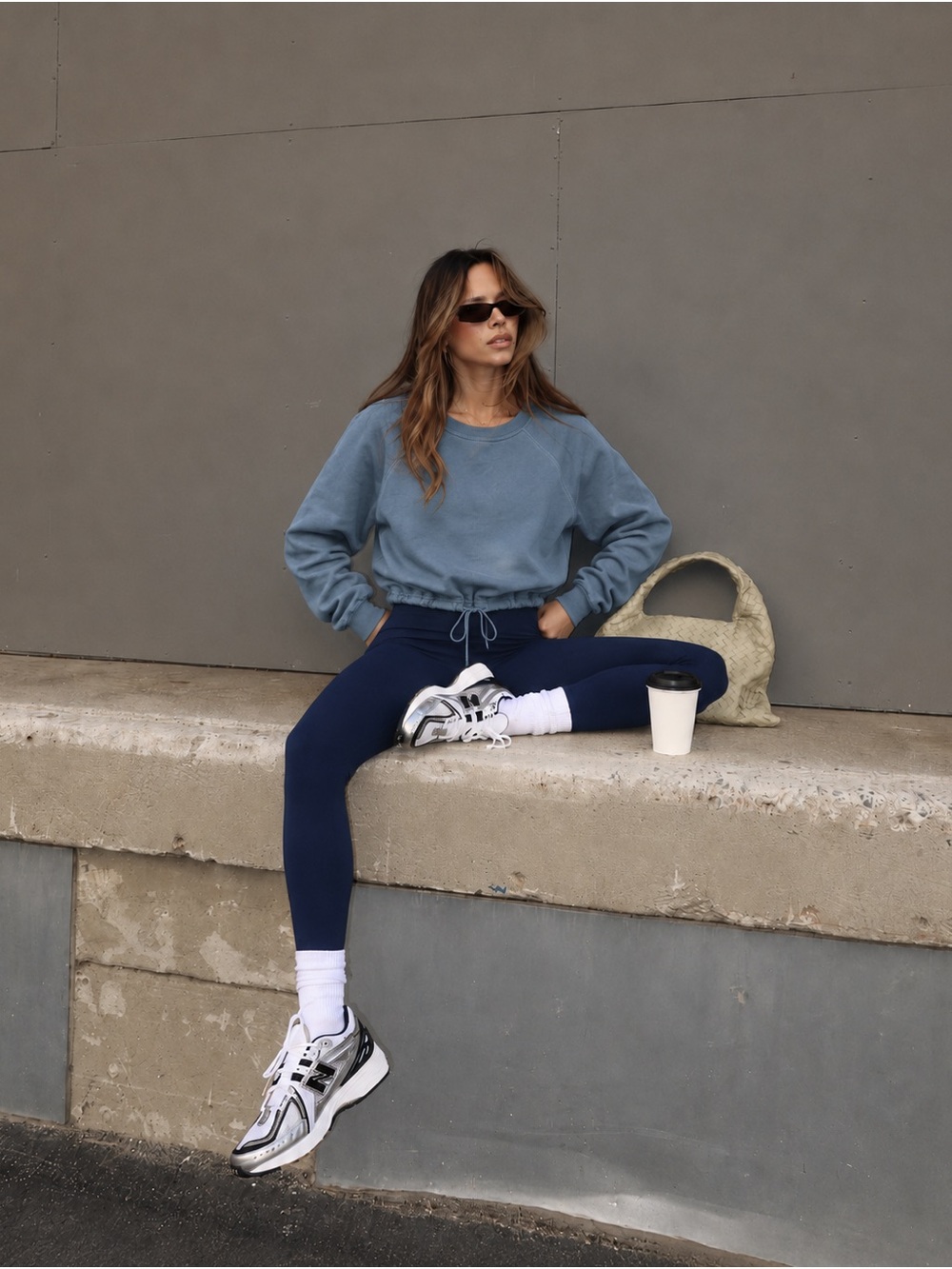 Gilly Hicks Cropped Cinched Sweatshirt Slate Blue | Medium
